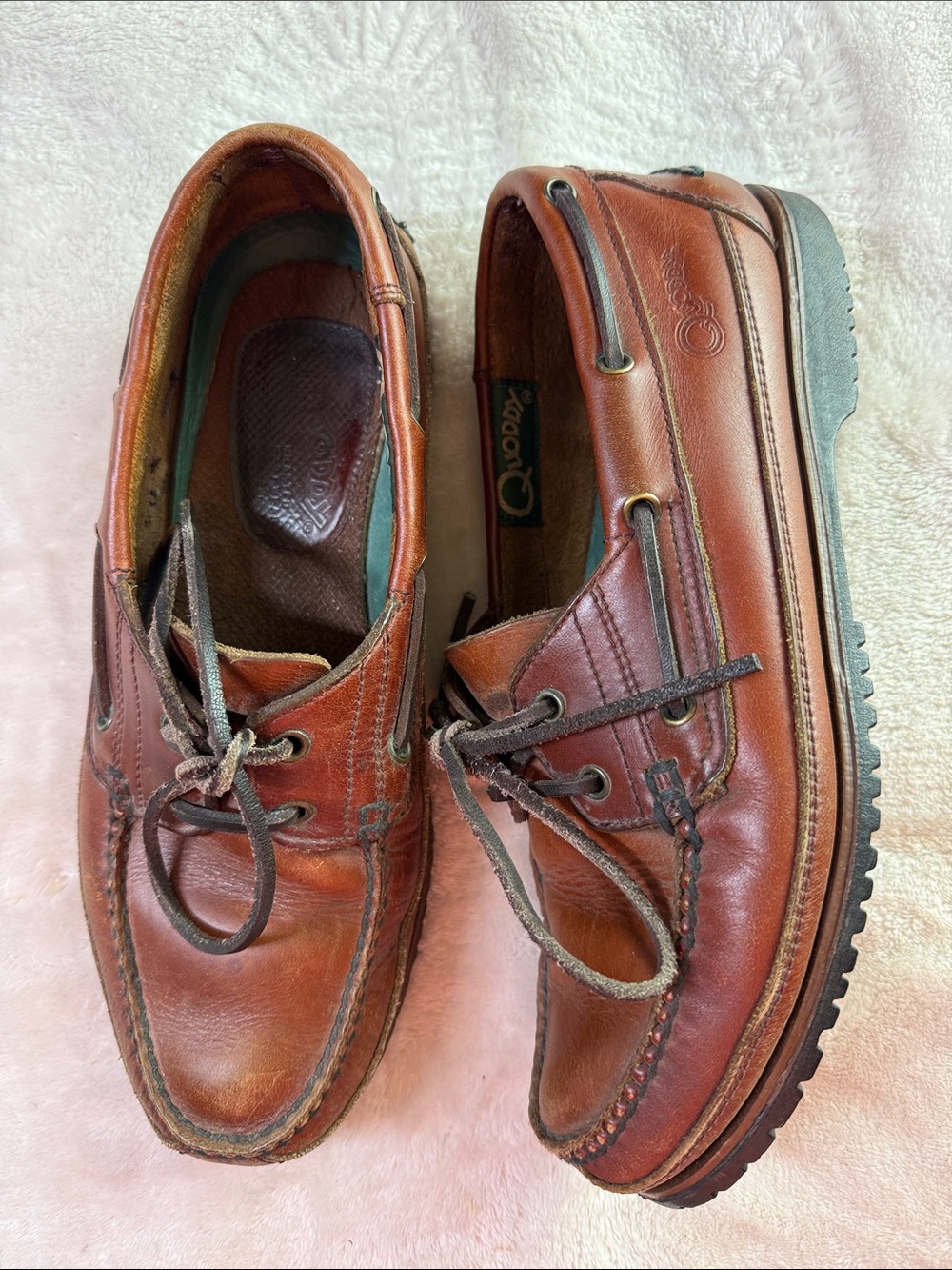 ⭐️Vtg Quoddy Men's Handsewn Leather Boat Shoes Moccasins Brown SZ 9M